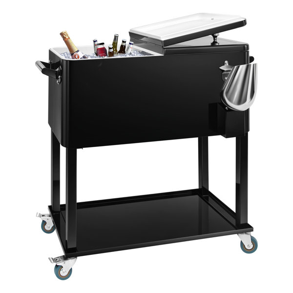Edostory 80 Quart Black Rolling Ice Chest Cooler Cart,patio Backyard